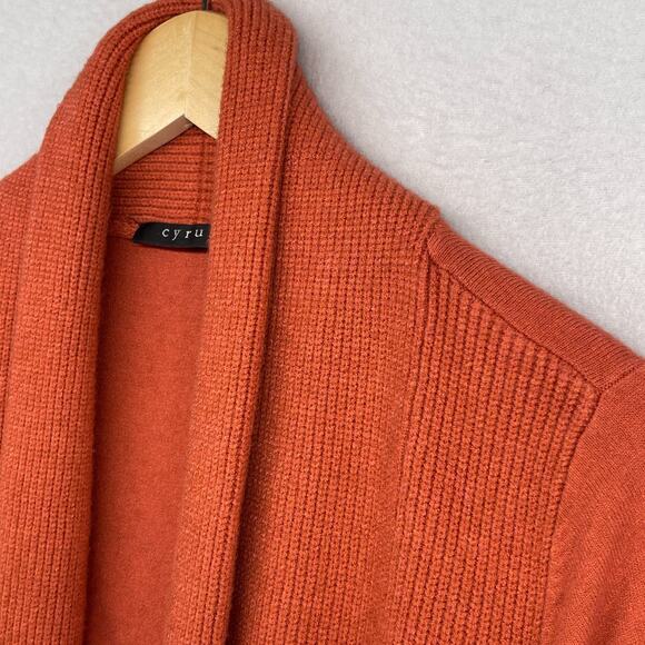 CYRUS Cardigan M Open Drape Front Sweater Shawl Ribbed Stretch Orange NEW - Picture 8 of 13